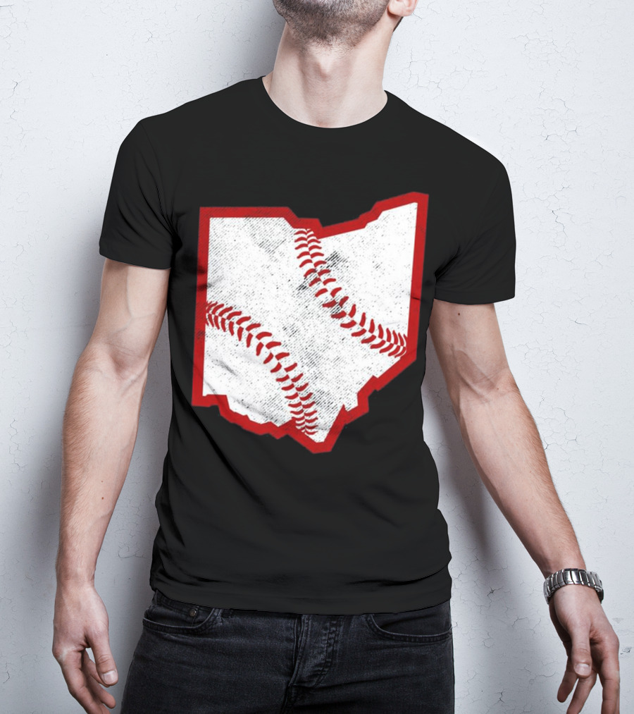 Ohio Baseball Map With Red Stitching T-Shirt