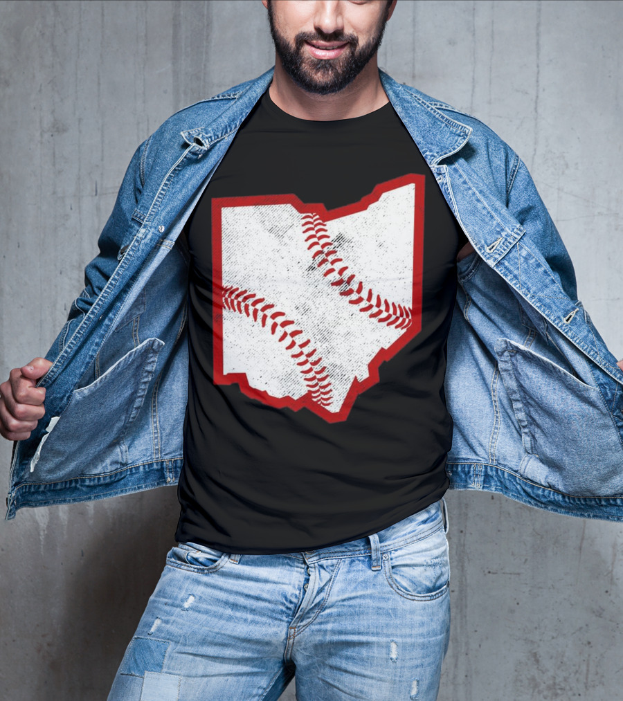 Ohio Baseball Map With Red Stitching T-Shirt