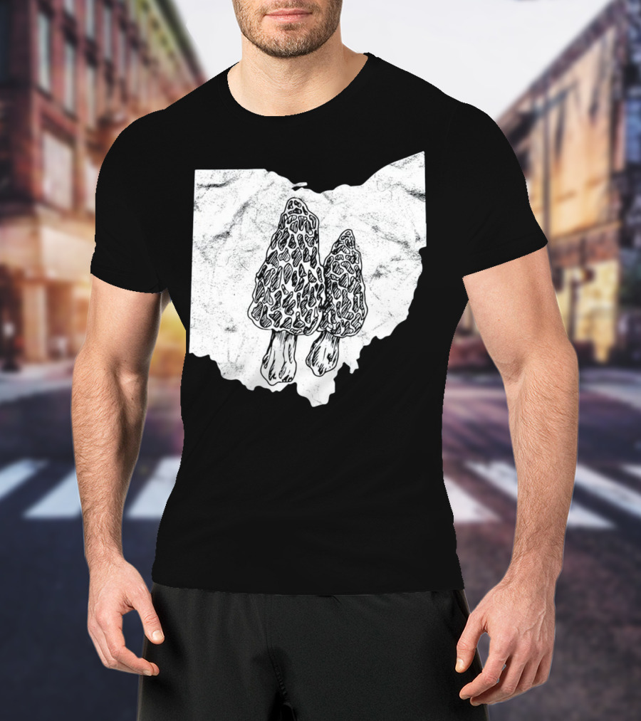 Ohio Morel Mushroom Hunting Map With Illustrated Morels T-Shirt