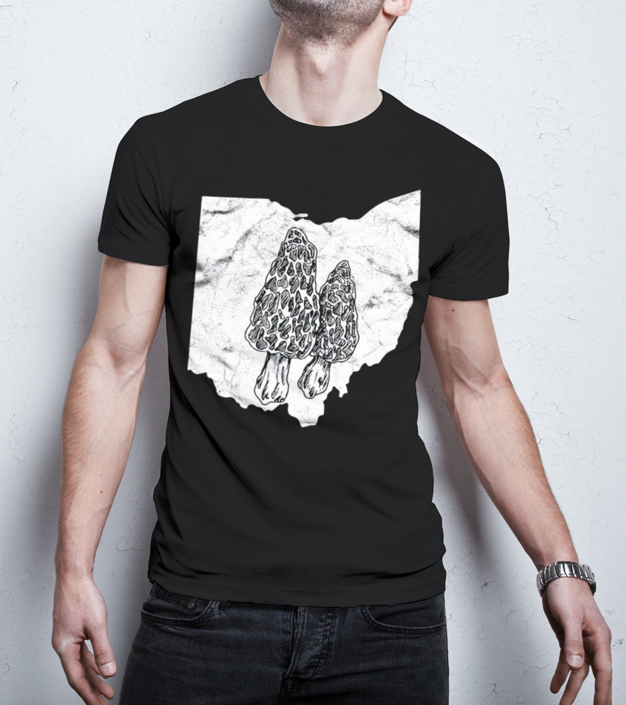 Ohio Morel Mushroom Hunting Map With Illustrated Morels T-Shirt