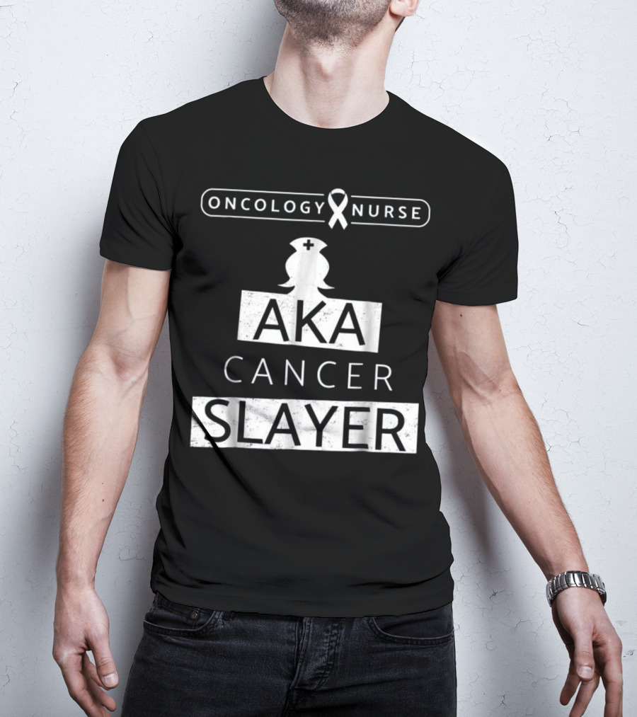 Oncology Nurse Ribbon AKA Cancer Slayer Bold Empowering Text T-Shirt