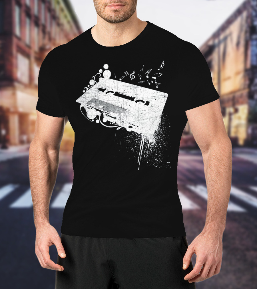 Old School 80s Cassette Tape With Musical Notes Grunge Hip Hop T-Shirt
