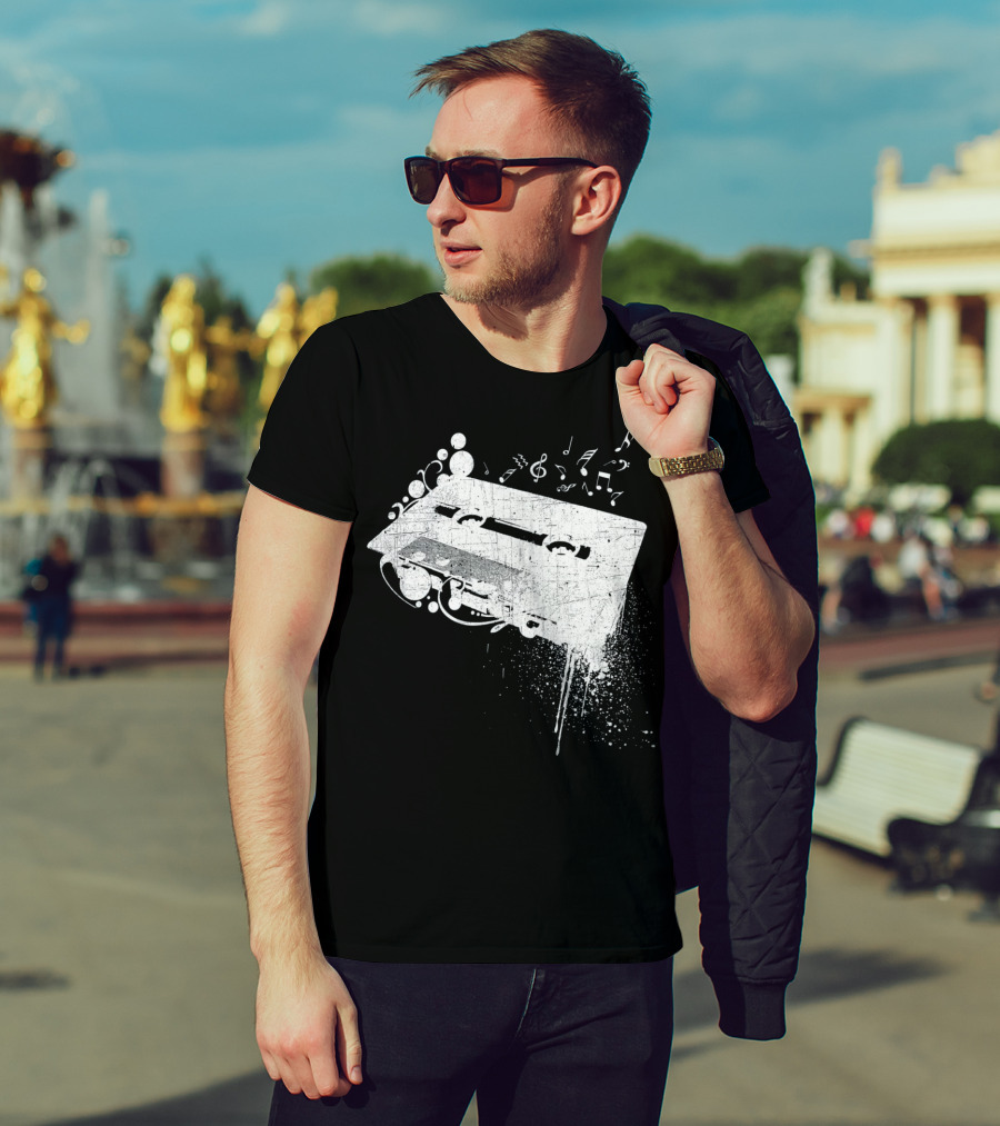 Old School 80s Cassette Tape With Musical Notes Grunge Hip Hop T-Shirt