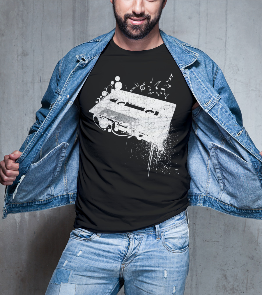 Old School 80s Cassette Tape With Musical Notes Grunge Hip Hop T-Shirt