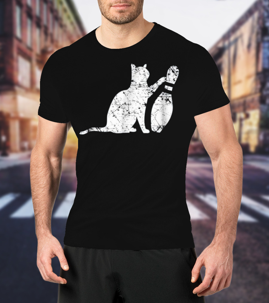 Ornery Alley Cat Tipping Bowling Pin Vintage T-Shirt