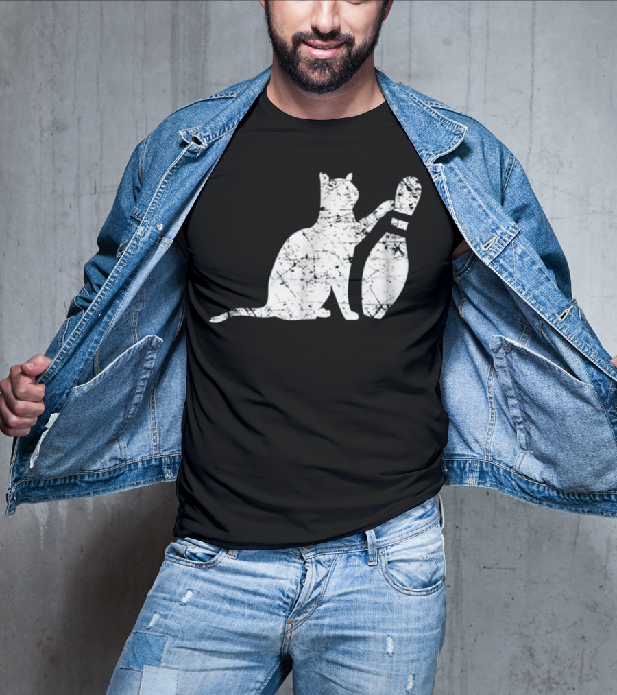 Ornery Alley Cat Tipping Bowling Pin Vintage T-Shirt