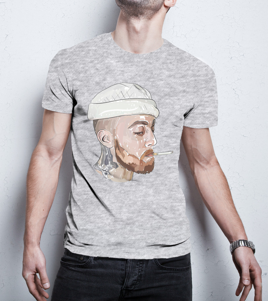 Graphic Beanie Skull Smoking T-Shirt