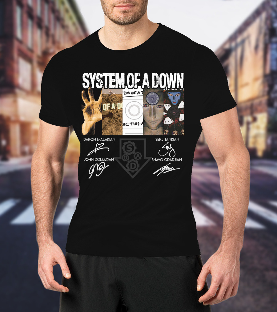 System Of A Down Album Signatures Daron Malakian Serj Tankian John Dolmayan Shavo Odadjian T-Shirt