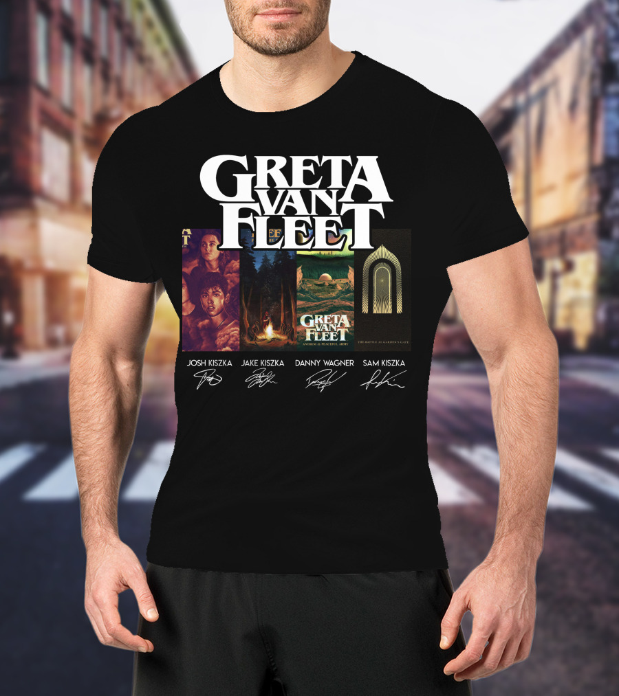 Greta Van Fleet Josh Kiszka Jake Kiszka Danny Wagner Sam Kiszka Signatures T-Shirt