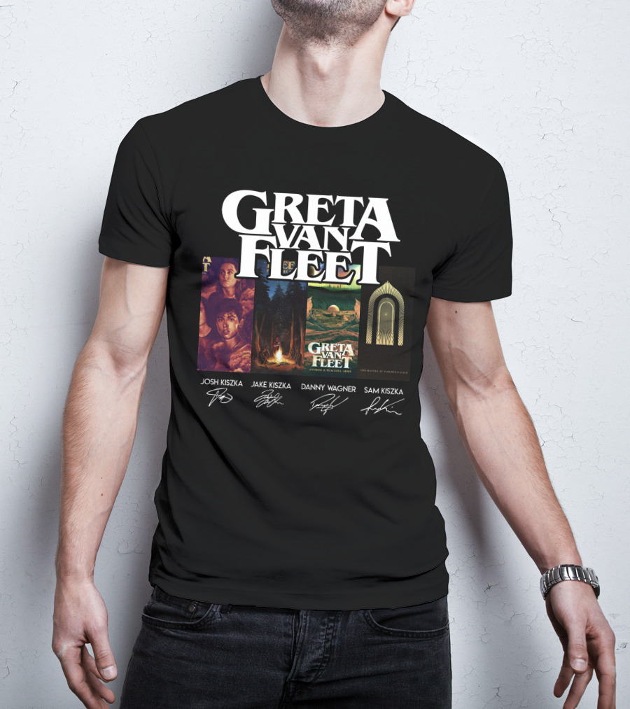 Greta Van Fleet Josh Kiszka Jake Kiszka Danny Wagner Sam Kiszka Signatures T-Shirt