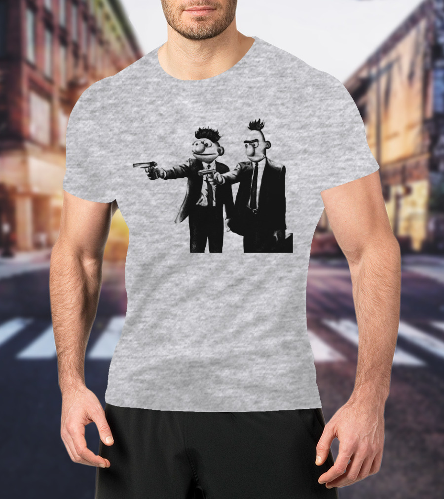 Pulp Fiction Style Characters On Yellow T-Shirt
