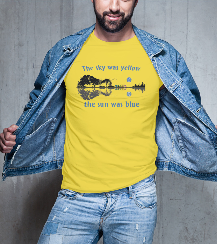 The Sky Was Yellow The Sun Was Blue Reflective Landscape And City Skyline T-Shirt