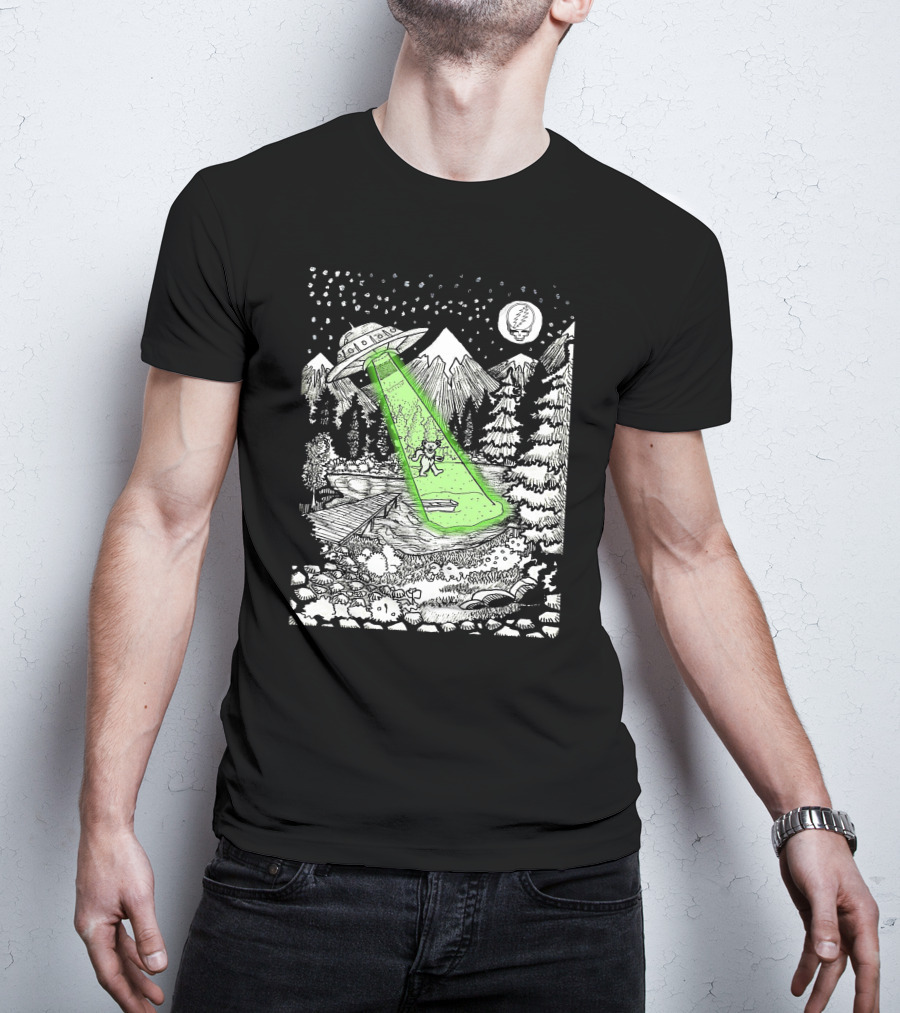 Space GD Abduction Scene With UFO And Astronaut In Forest T-Shirt