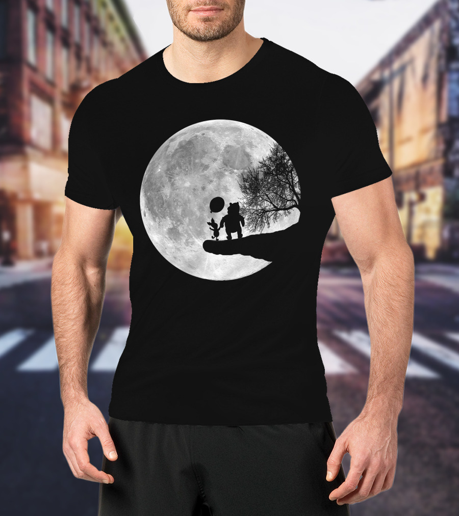 Pooh And Winnie Silhouettes Against Full Moon T-Shirt