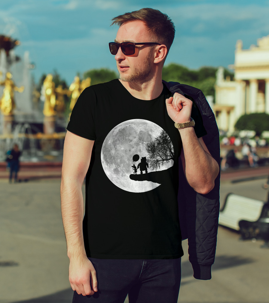 Pooh And Winnie Silhouettes Against Full Moon T-Shirt