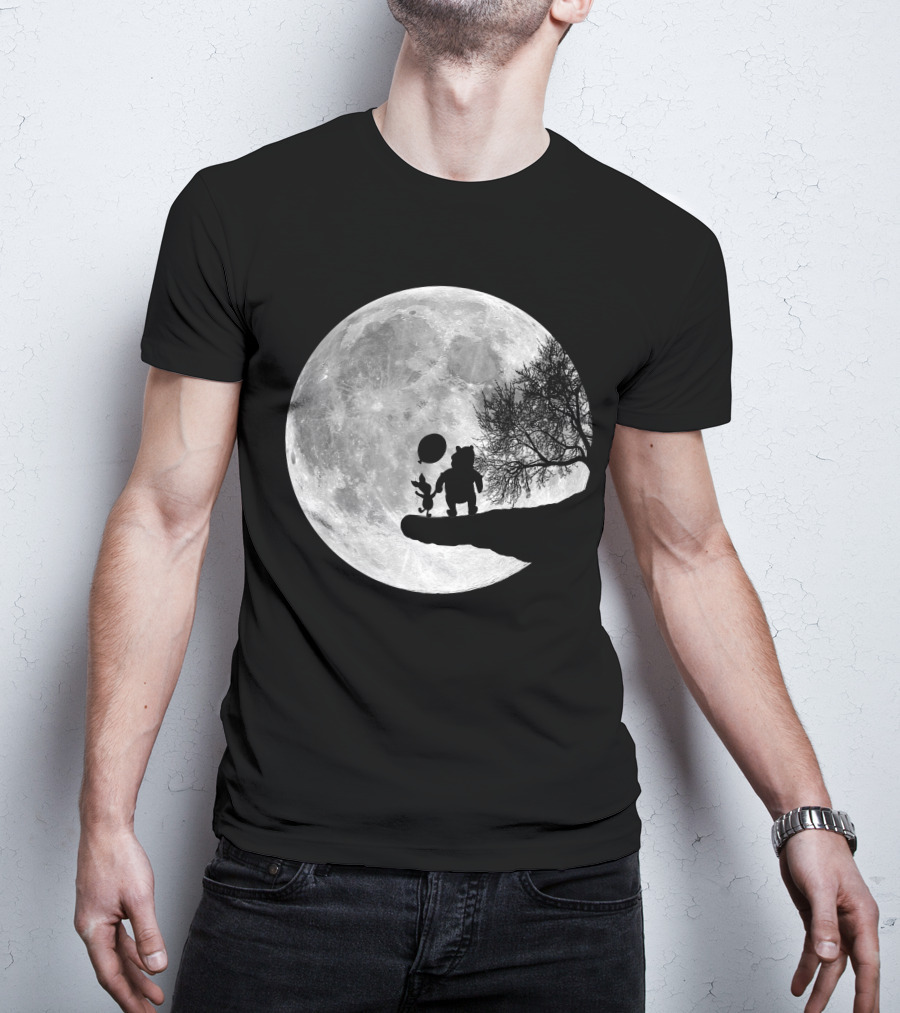 Pooh And Winnie Silhouettes Against Full Moon T-Shirt