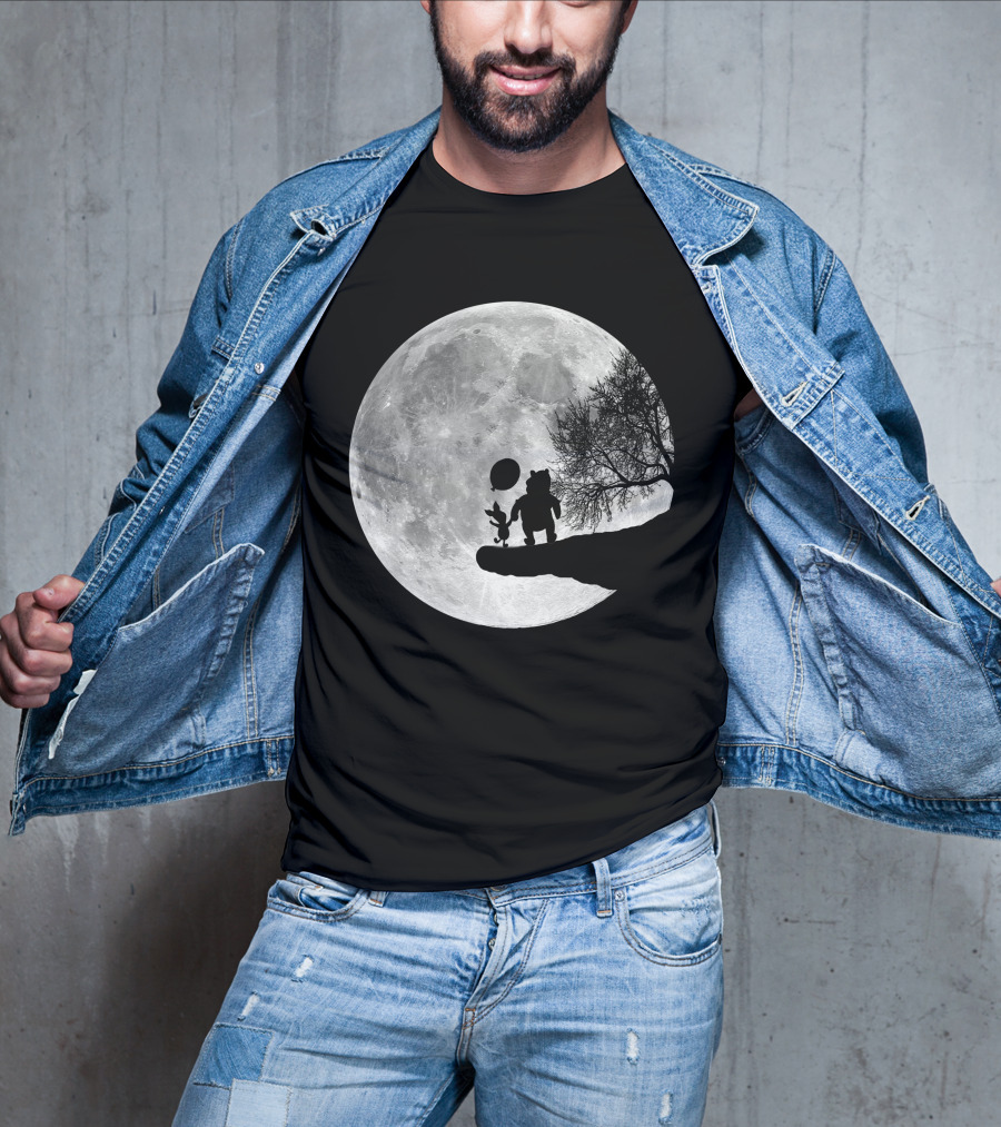 Pooh And Winnie Silhouettes Against Full Moon T-Shirt