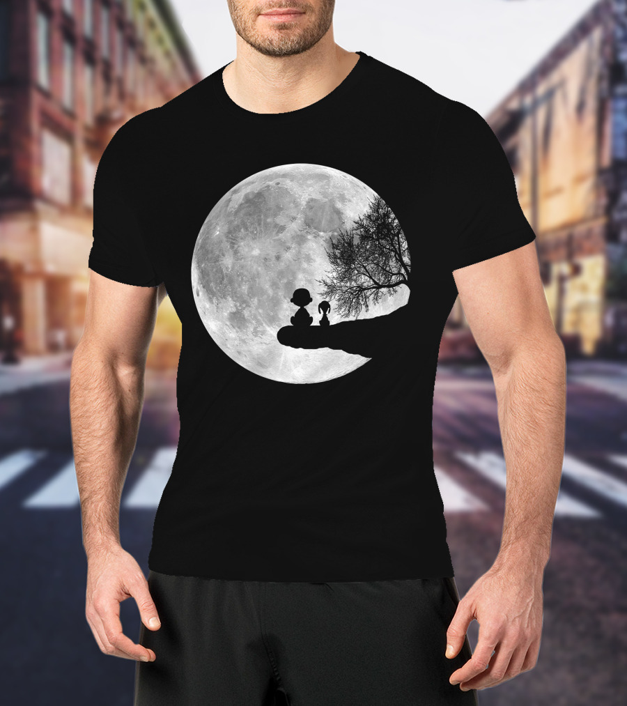 Snoopy And Charlie Moonlit Silhouette Pals On The Edge T-Shirt