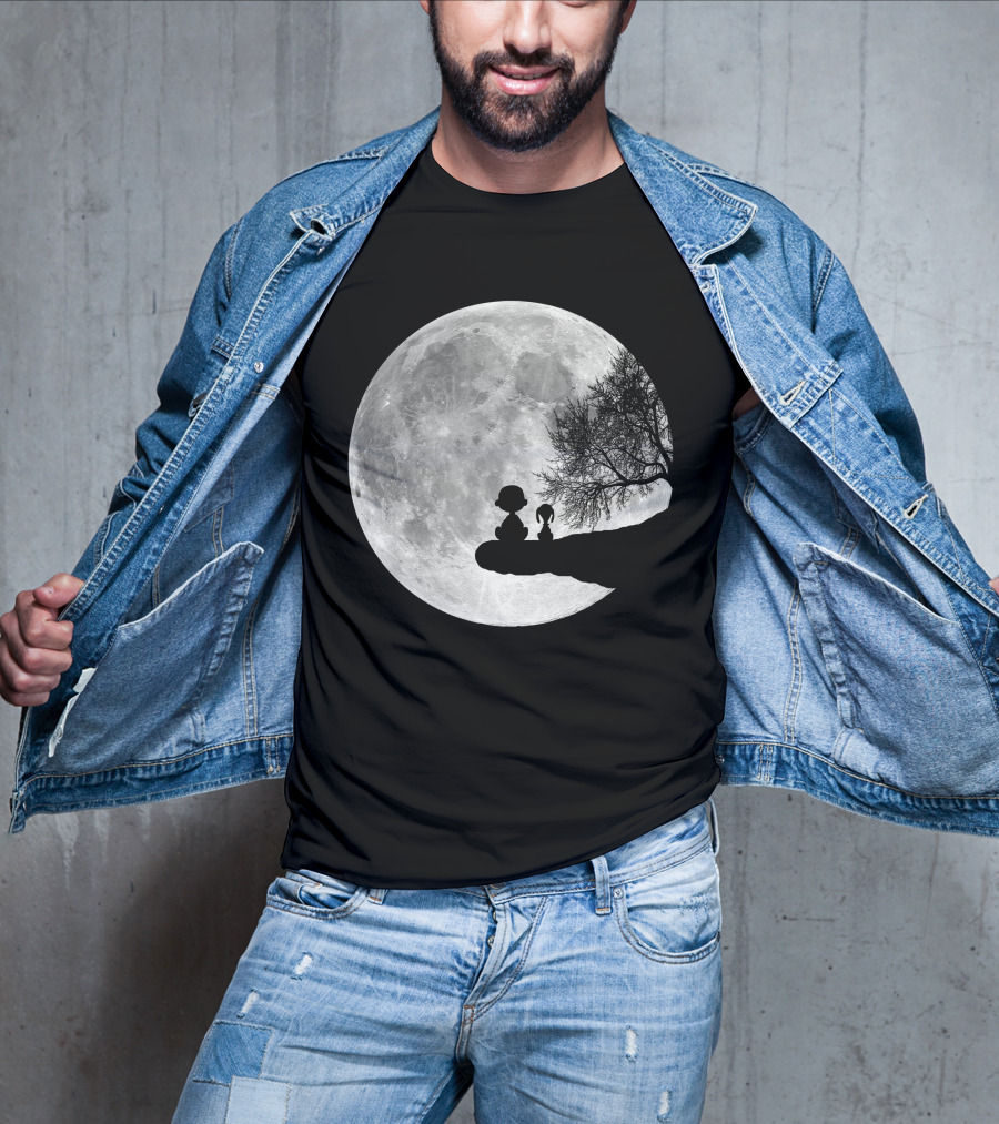 Snoopy And Charlie Moonlit Silhouette Pals On The Edge T-Shirt