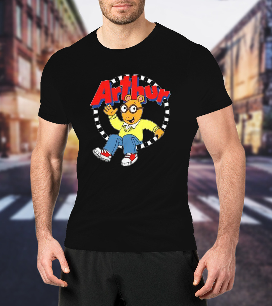 Arthur Retro Kids TV Character In Classic Outfit With Checkerboard Circle T-Shirt