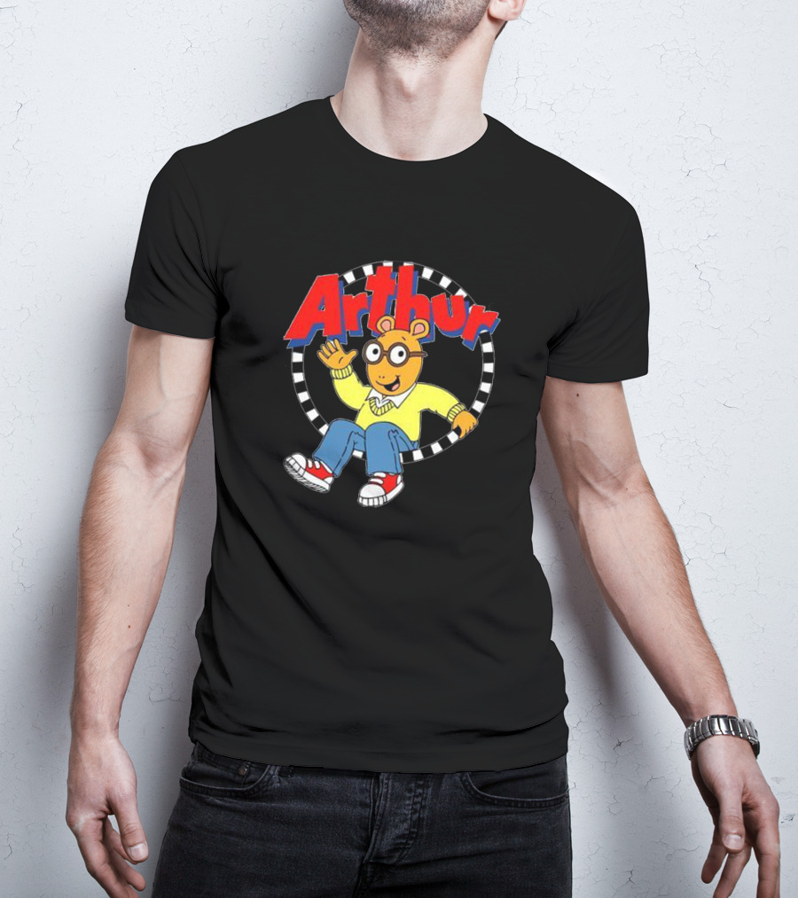 Arthur Retro Kids TV Character In Classic Outfit With Checkerboard Circle T-Shirt