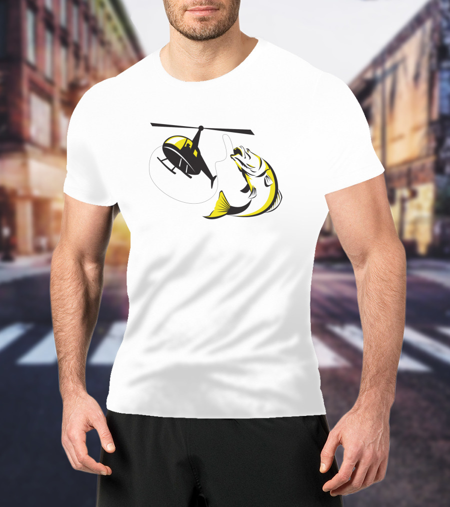 Barramundi Heli Fishing Yellow Helicopter Retro Black 147190 T-Shirt