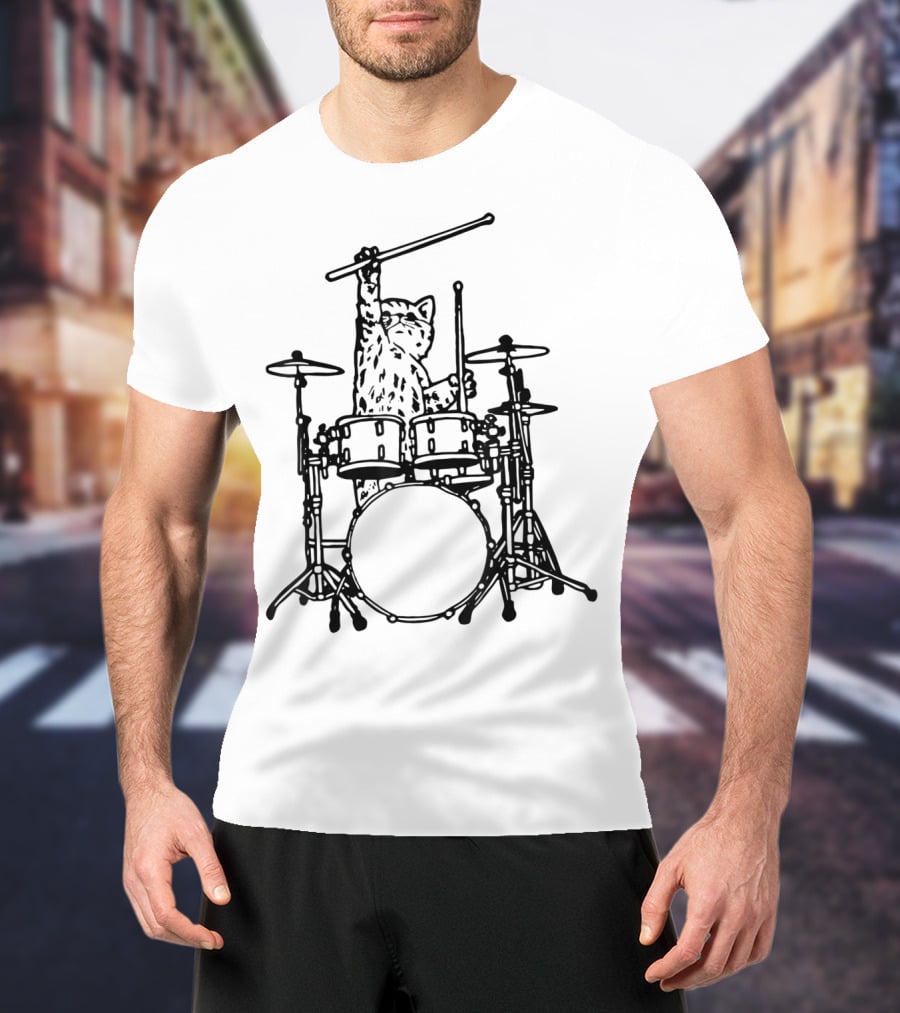 In My Head My Cat Always Plays Drums Funny Cat Drumming T-Shirt