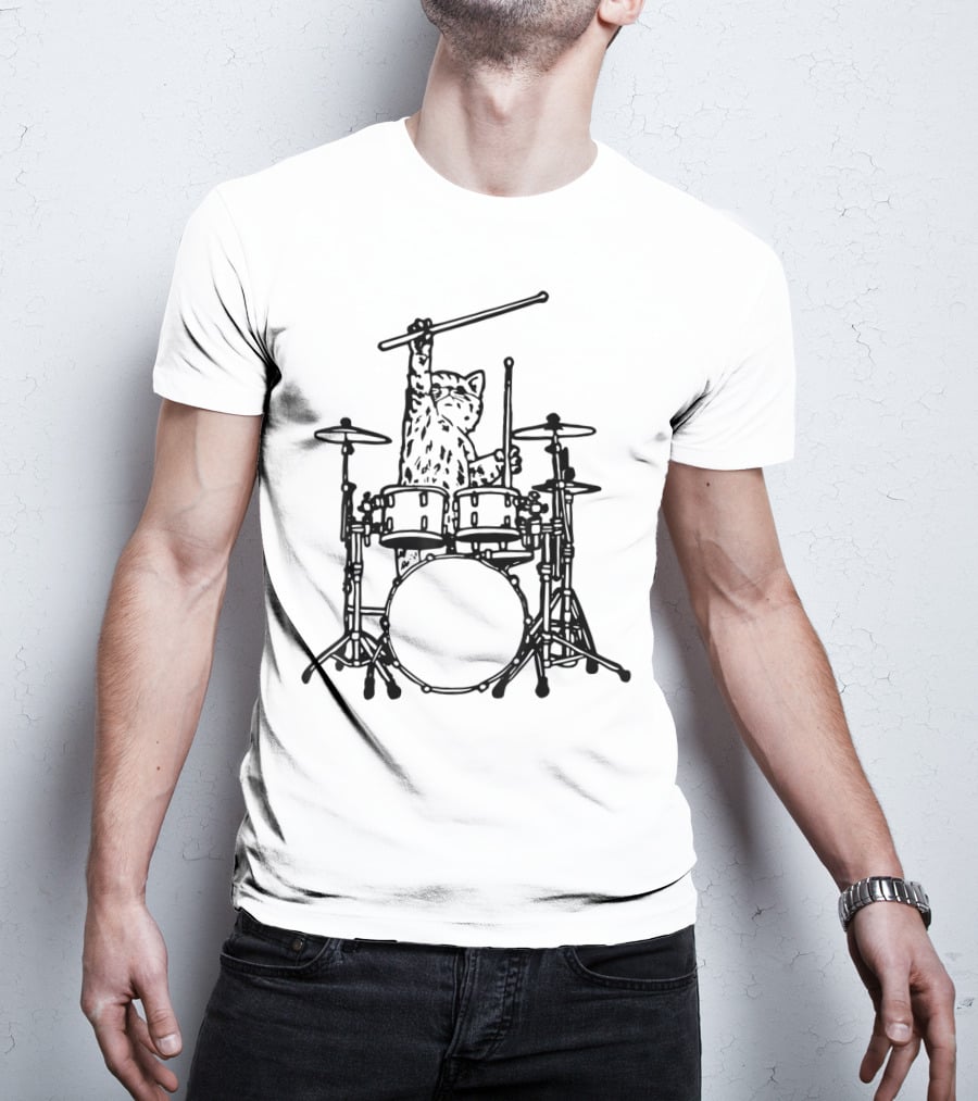 In My Head My Cat Always Plays Drums Funny Cat Drumming T-Shirt