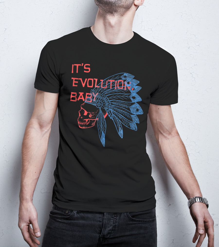 It's Evolution Baby Skull With Feathered Headdress Grunge T-Shirt