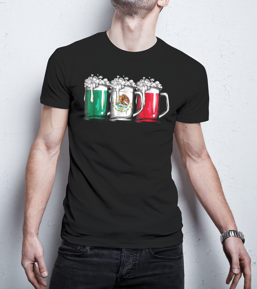 Beer Mugs Mexican Flag Cinco De Mayo Mexico T-Shirt