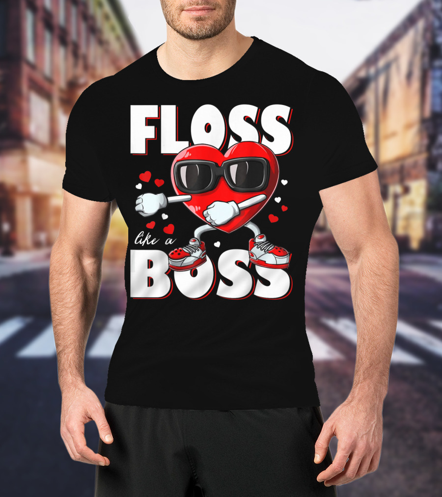 Floss Like A Boss Boys Valentines Day Kids Heart Flossing14 T-Shirt