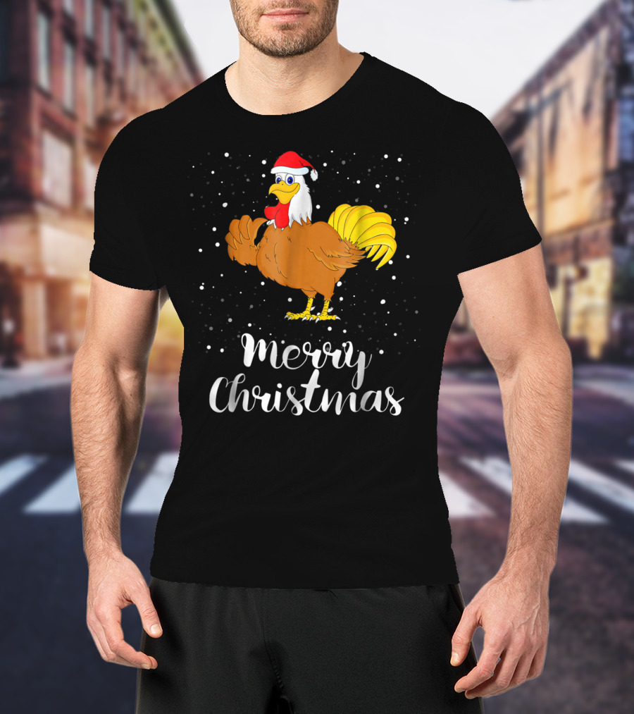 Merry Christmas Chicken Santa Hat Matching Family Group T-Shirt