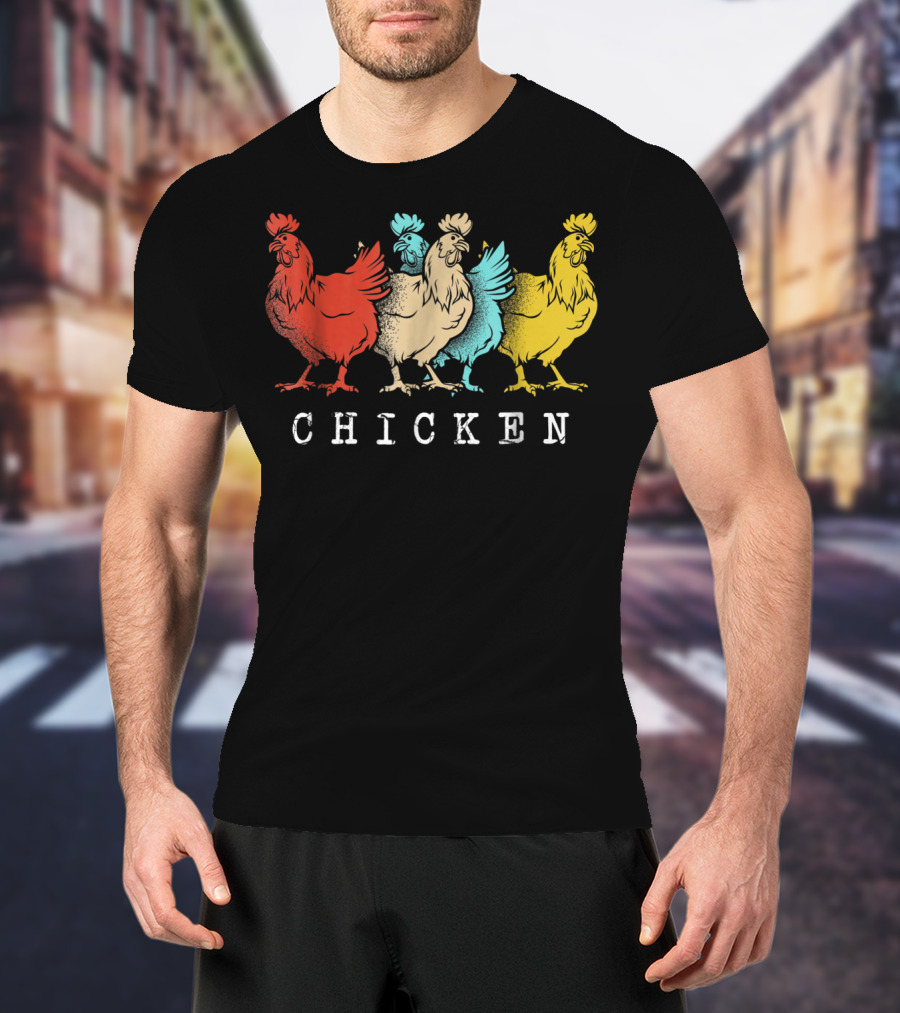Chicken Vintage Funny Farm Poultry Farmer Rooster Retro Colorful T-Shirt