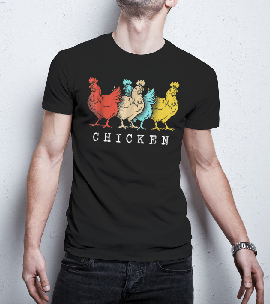 Chicken Vintage Funny Farm Poultry Farmer Rooster Retro Colorful T-Shirt