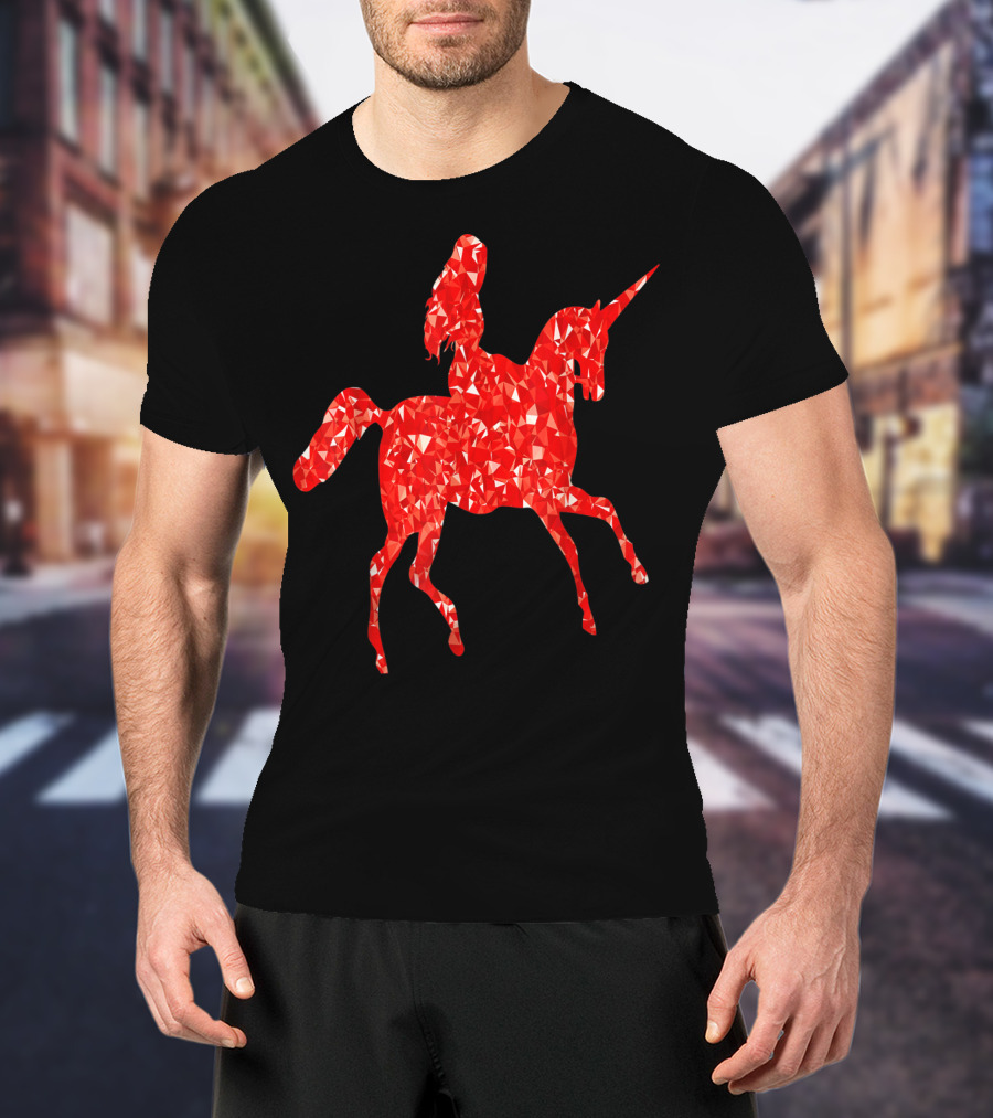 Animal Unicorn Sapphire Red Crystal T-Shirt