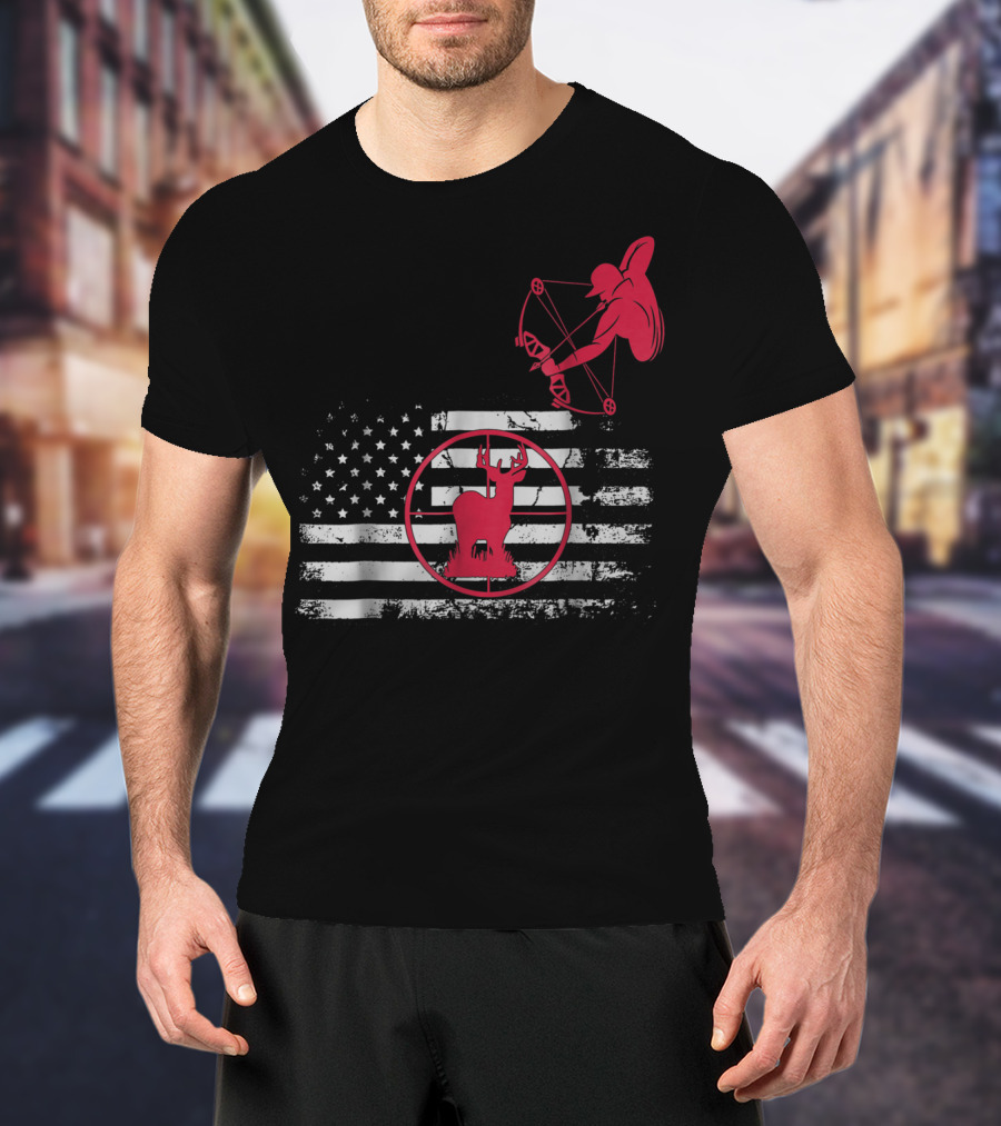 Bow Hunting American Flag Women Hunters Deer Archery T-Shirt