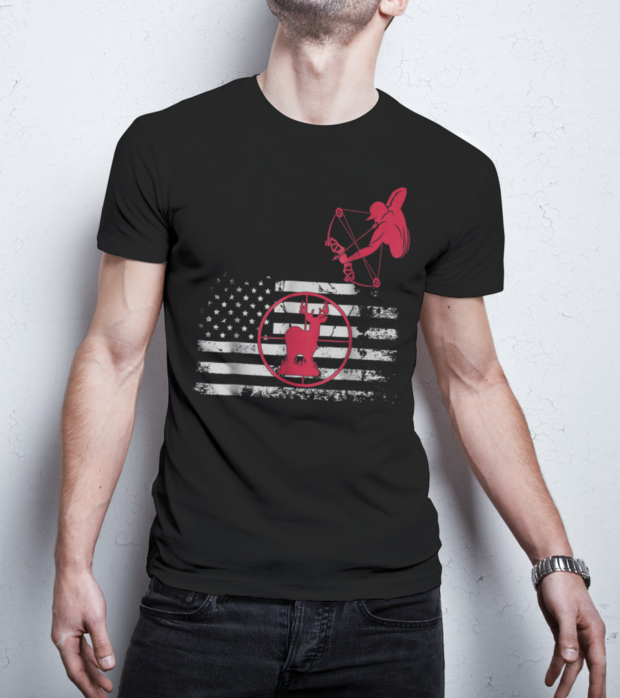 Bow Hunting American Flag Women Hunters Deer Archery T-Shirt