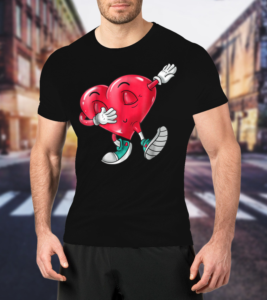 Dabbing Heart Valentine Kids Boys Love Day T-Shirt