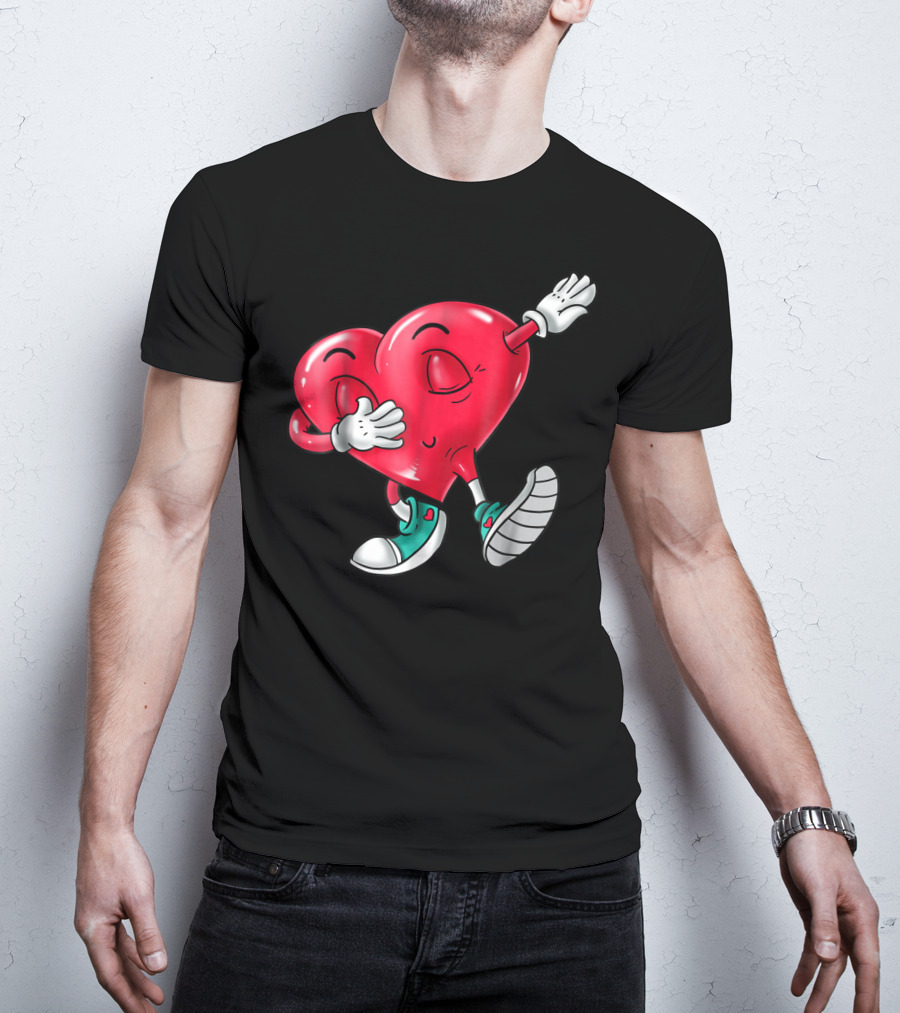 Dabbing Heart Valentine Kids Boys Love Day T-Shirt