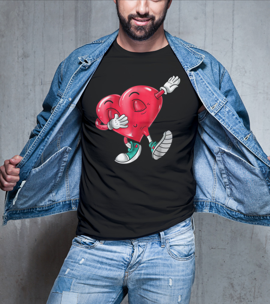 Dabbing Heart Valentine Kids Boys Love Day T-Shirt