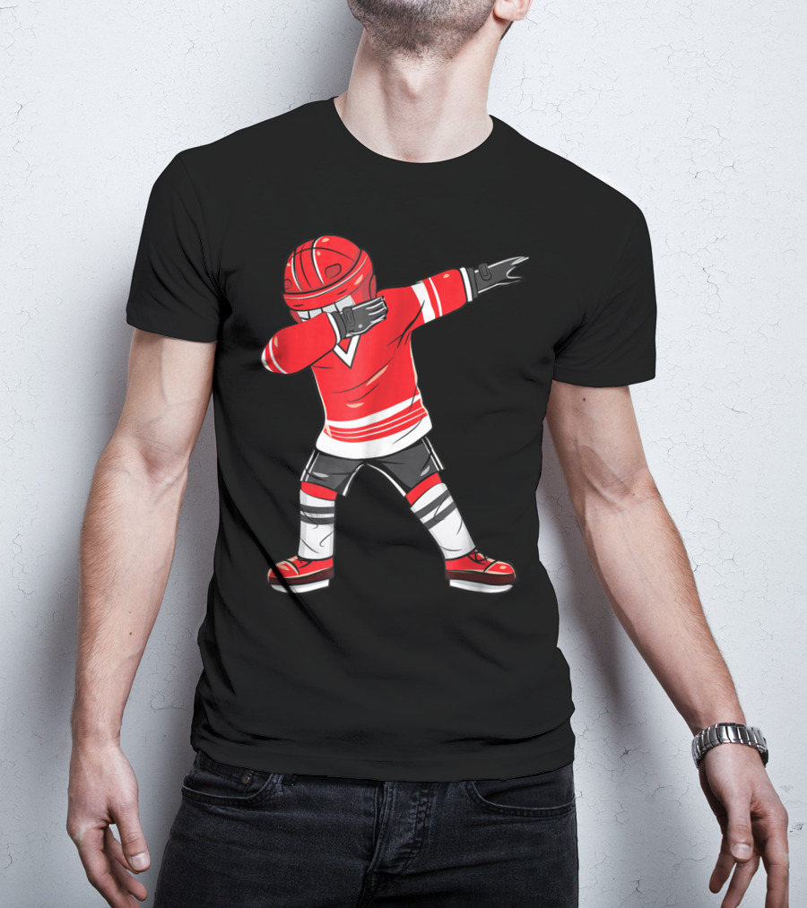 Dabbing Ice Hockey Funny Dab Squad Red Jersey T-Shirt