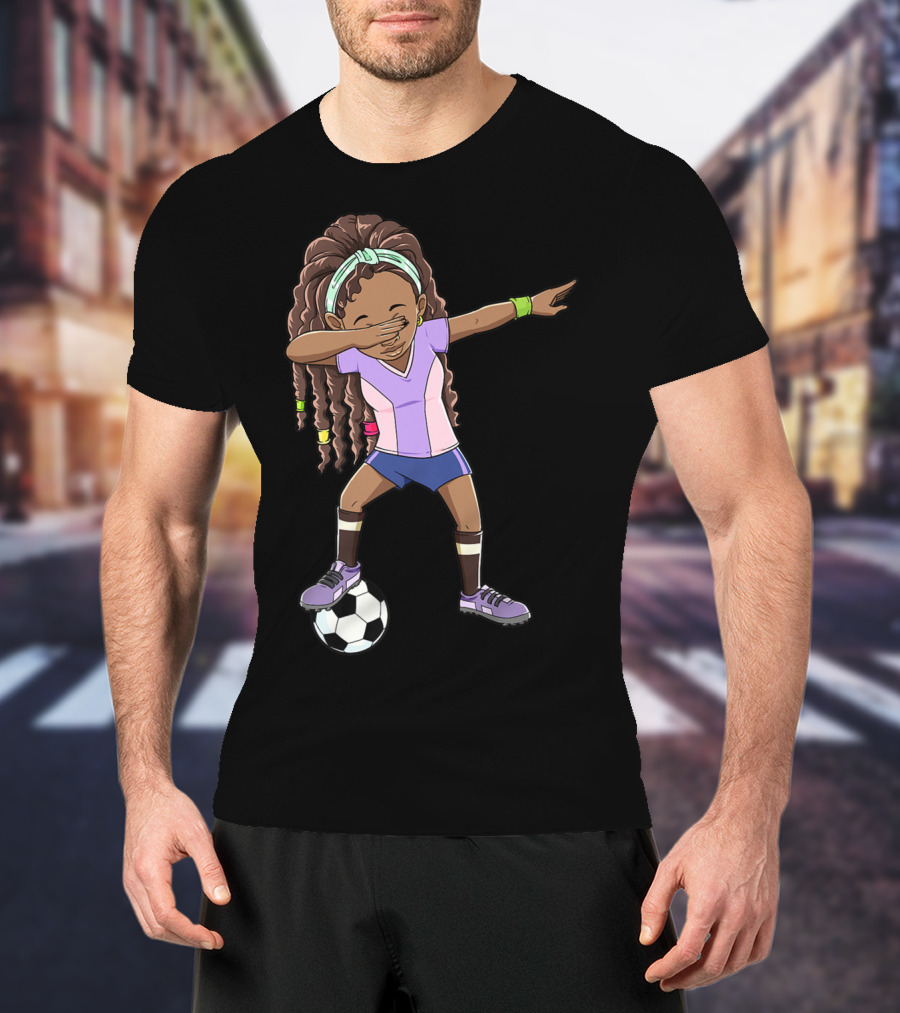 Dabbing Soccer Girls Black Queen Funny Football Youthful Sports Pose T-Shirt
