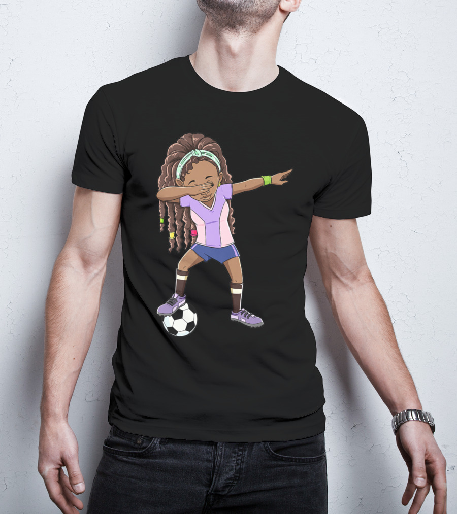 Dabbing Soccer Girls Black Queen Funny Football Youthful Sports Pose T-Shirt