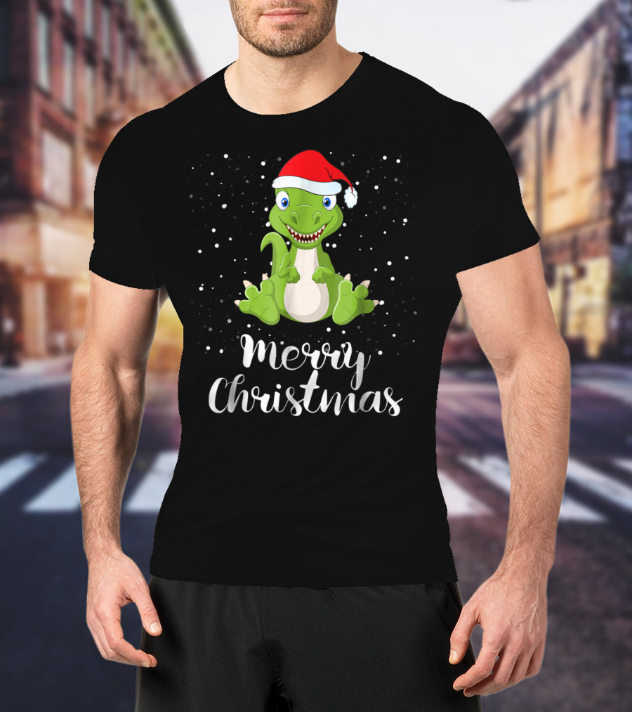 Merry Christmas Dinosaur Santa Hat Matching Family Group T-Shirt