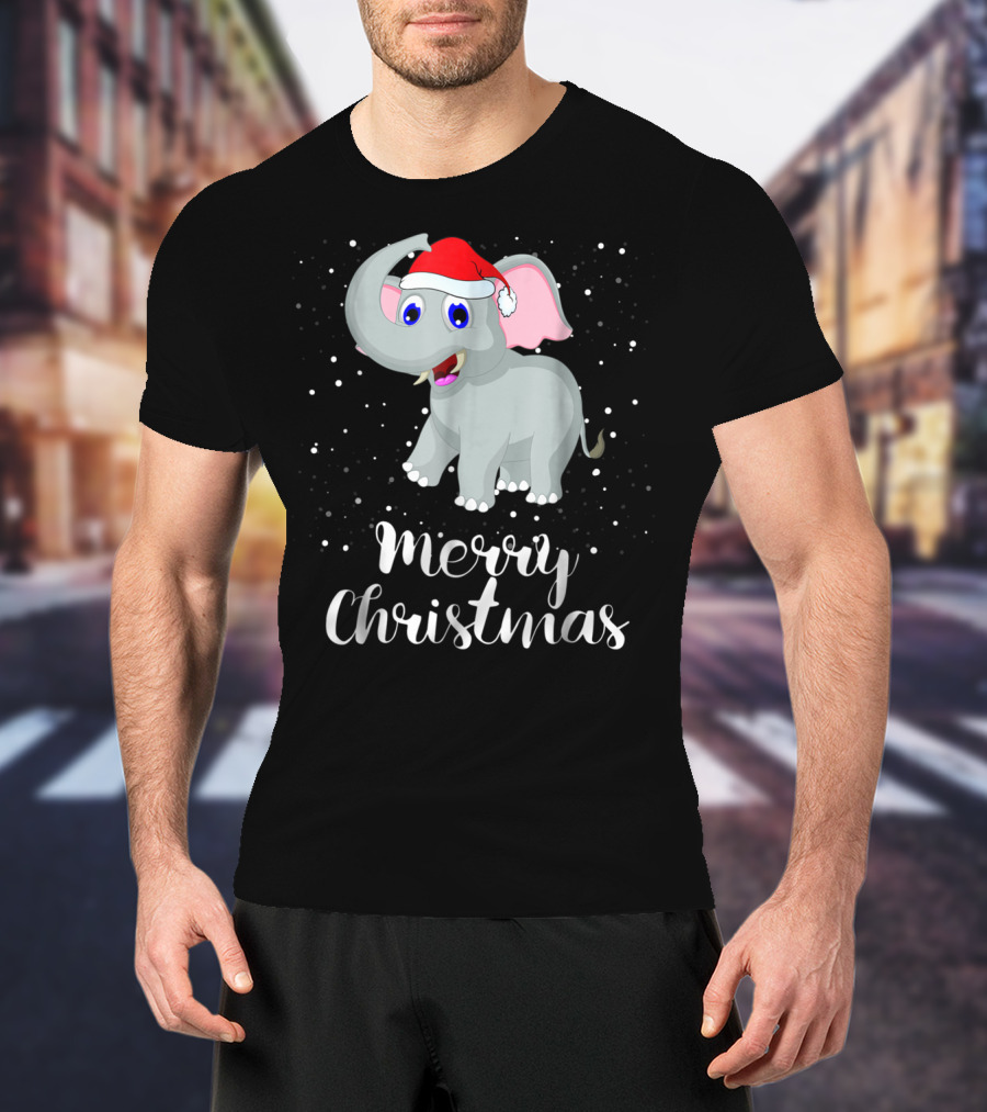 Merry Christmas Elephant Santa Hat Family Group T-Shirt