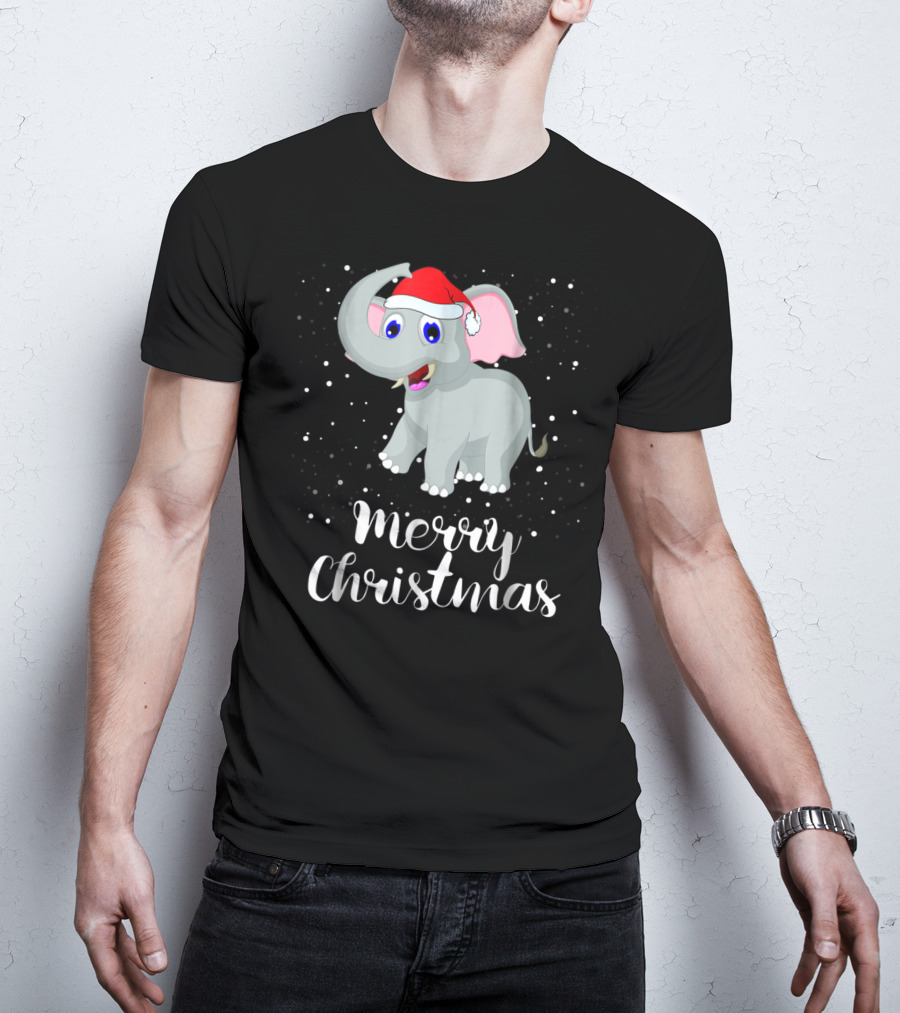 Merry Christmas Elephant Santa Hat Family Group T-Shirt