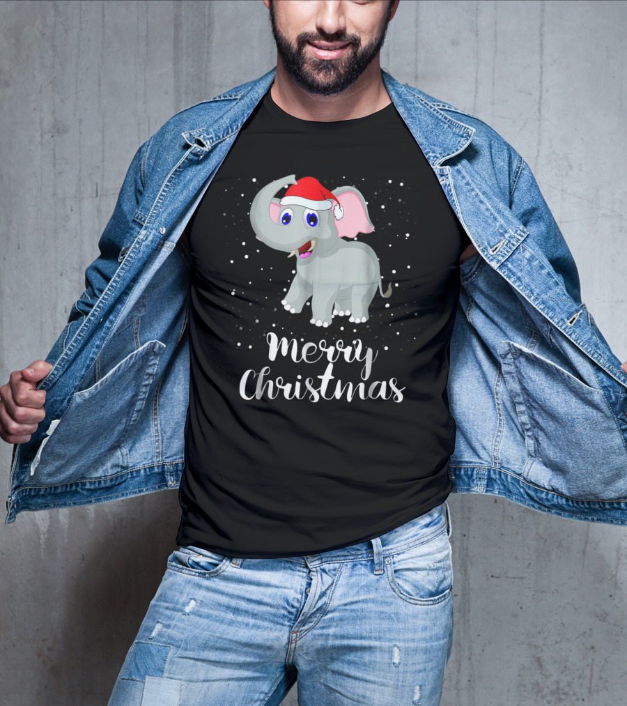 Merry Christmas Elephant Santa Hat Family Group T-Shirt