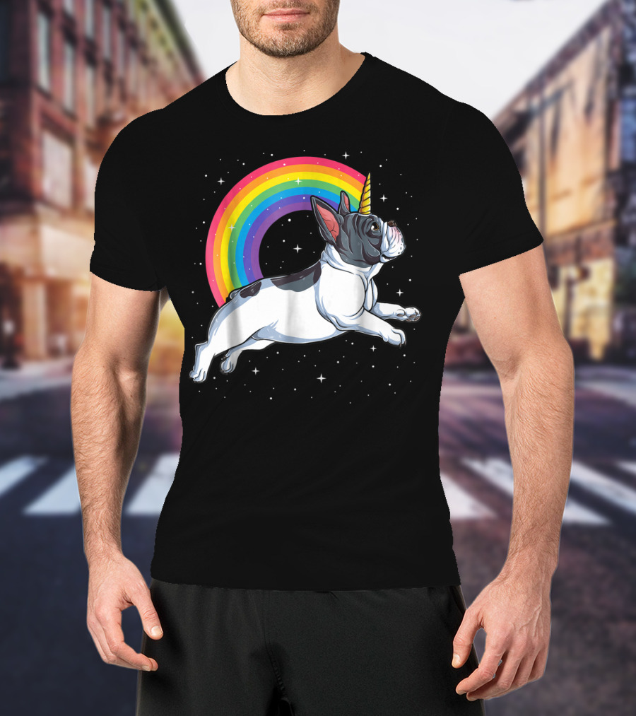 Frenchicorn7 Kids French Bulldog Unicorn With Rainbow Stars T-Shirt