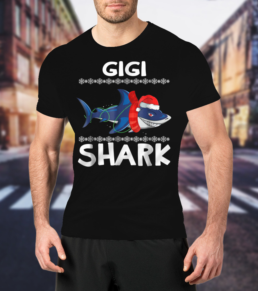 Gigi Shark Christmas Santa Hat Ugly T-Shirt