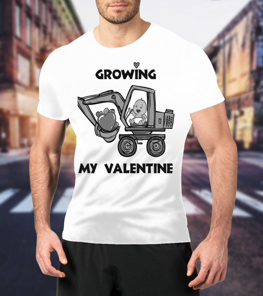 Growing My Valentine Heart Excavator Boys T-Shirt